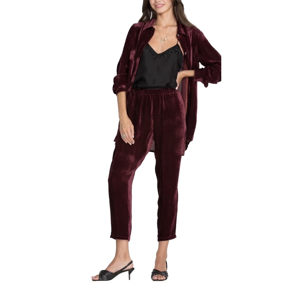 Johnny Was Corduroy Velvet Pant Silk Blend Sherry Red Pull‎ On Small $298